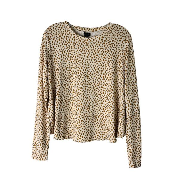 free press Tops - Free Press cream yellow tan polka dots stretch knit pullover top oversized small